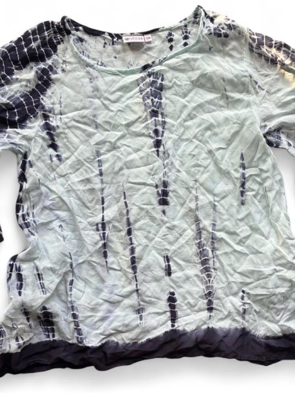 Sevya Handmade Sky Blue Navy Tie-Dye 3/4 Sleeve Top Small Medium